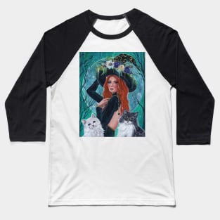 Cassandra Halloween witch with cats by Renee L. Lavoie Baseball T-Shirt